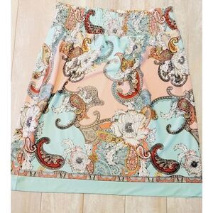 Melissa Paige L Multi Colored Skirt Pull On Paisley Mint Green‎ Pink Floral